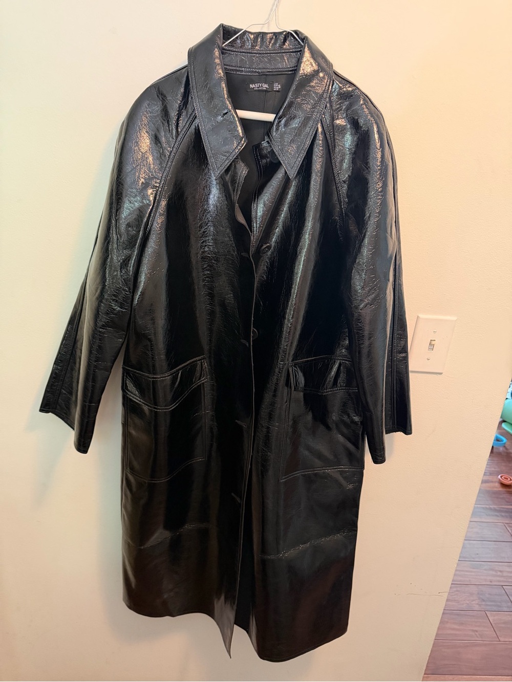 NastyGal Stylish Black Faux Leather Long Coat - Size M